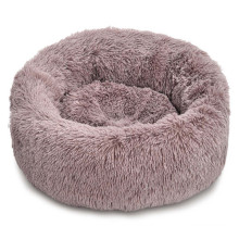 Long faux fur fabric dog pet beds  comfortable donut round dog bed super soft washable pet cushion bed